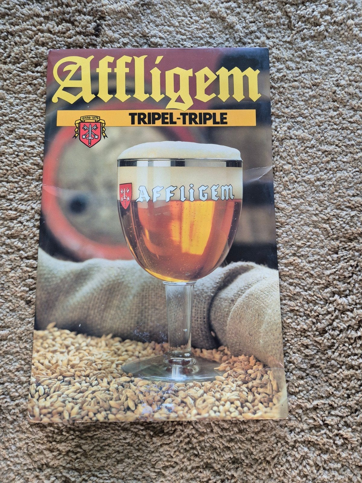 Affichemateriaal Affligem Tripel-Triple reclamebord karton, Ophalen of Verzenden, Gebruikt, Reclamebord