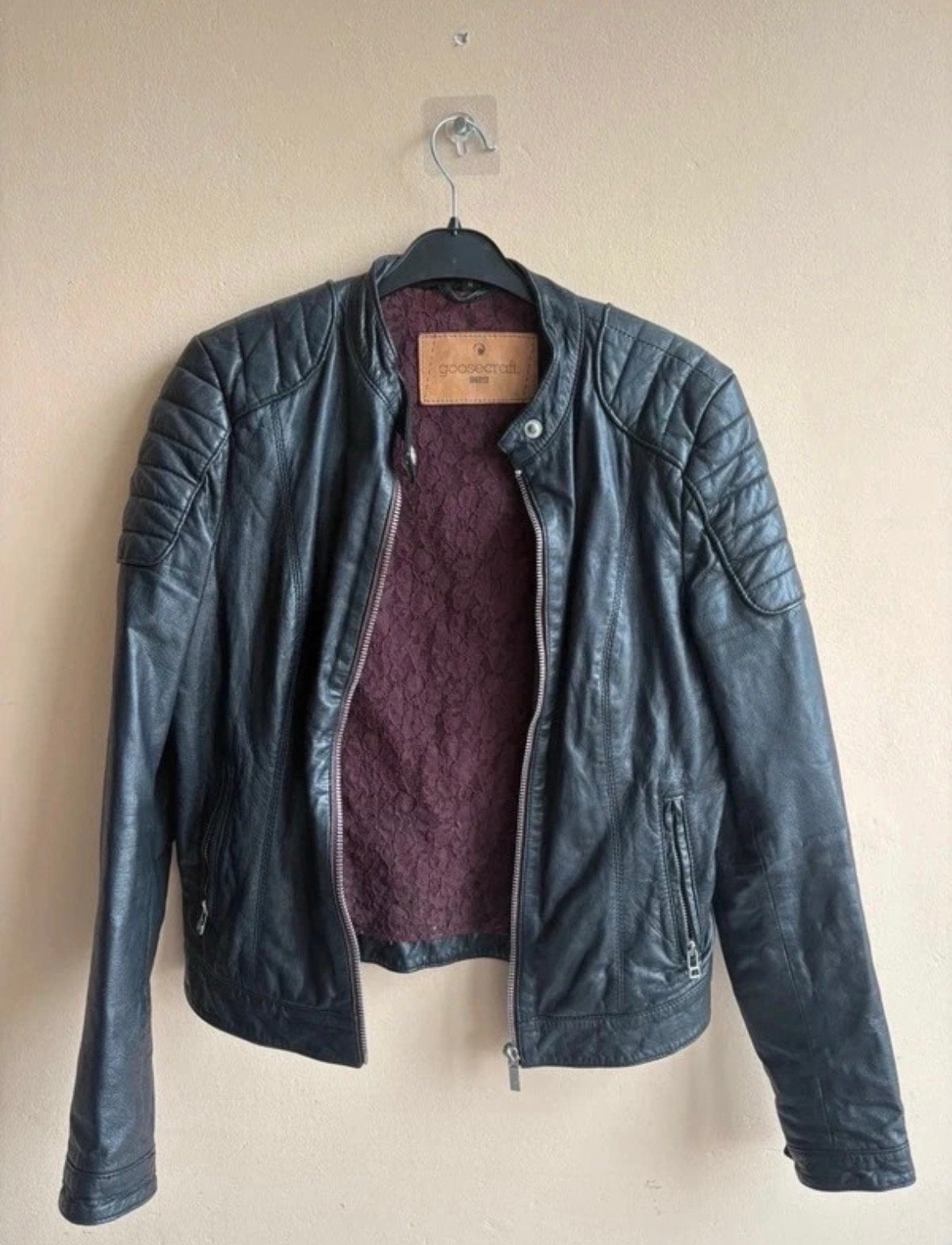 Goosecraft Leren Bikerjack Zwart met Kanten Voering, Ophalen of Verzenden, Gedragen, Maat 36 (S), Zwart