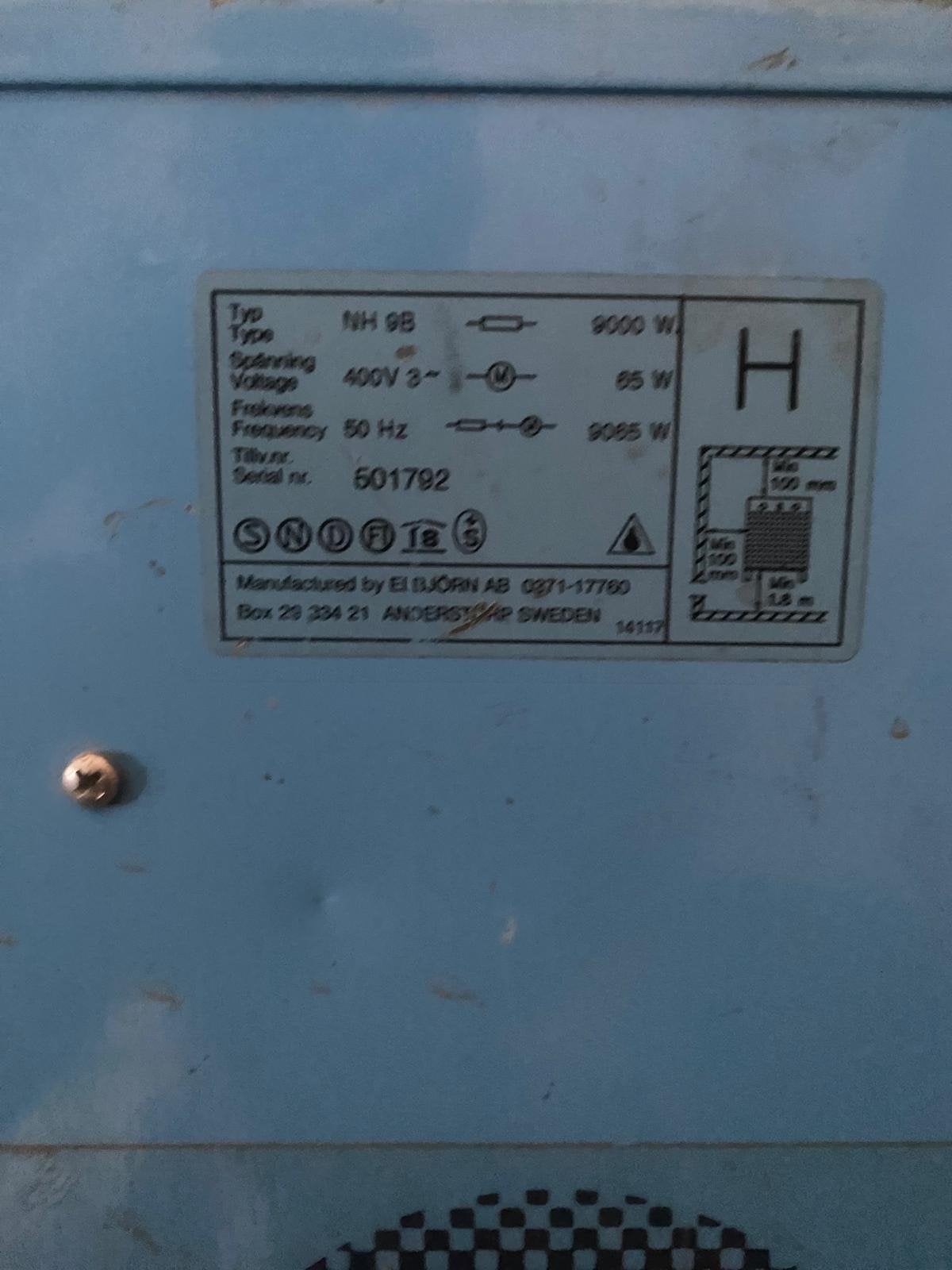 Krachtstroom Elektra Kachel 9kW - El-Björn NH 9B, Ophalen, Gebruikt, 800 watt of meer, Kachel