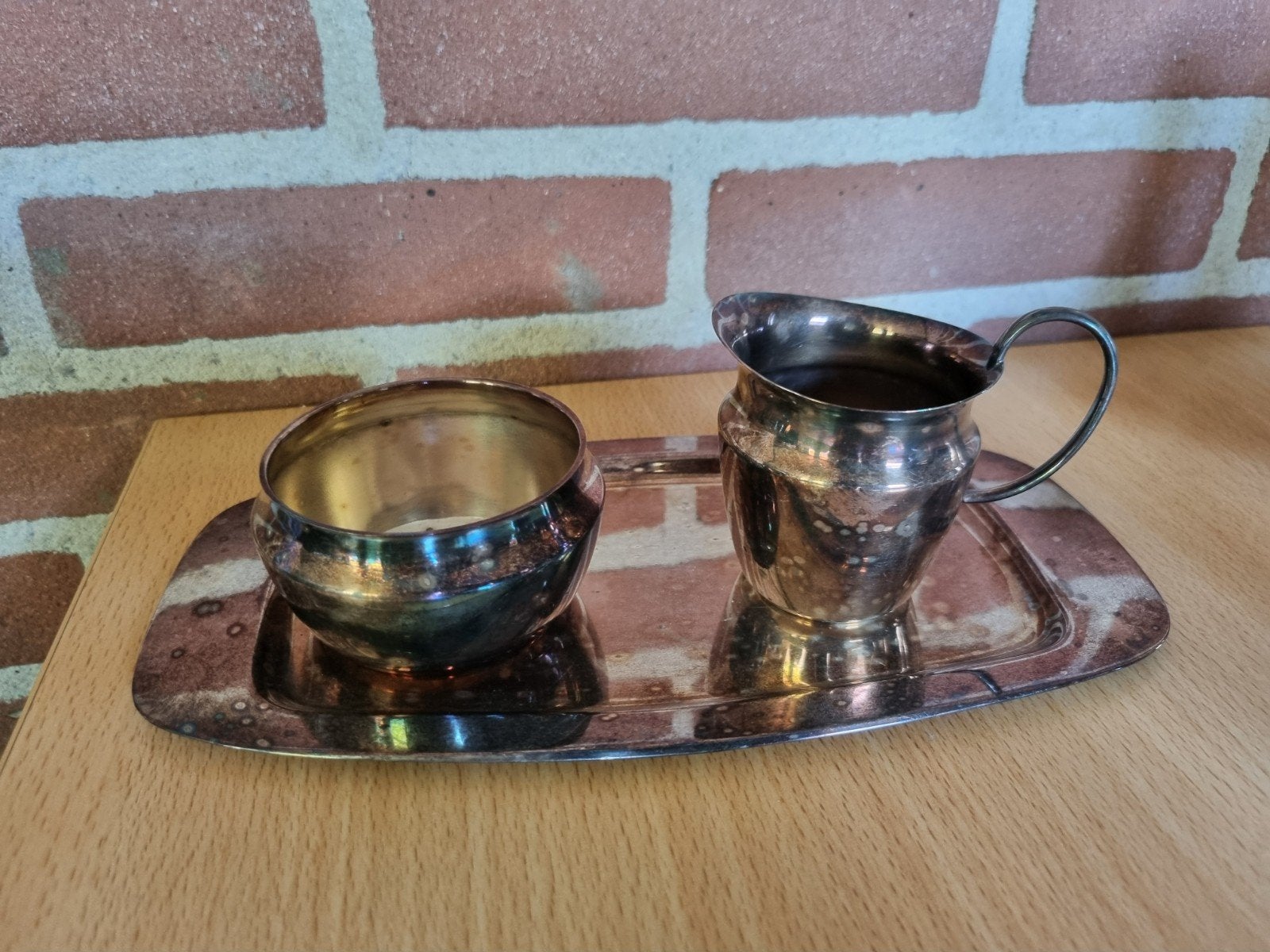 verzilverd suiker en melk stelletje met dienblaadje, Antiek en Kunst, Verzenden