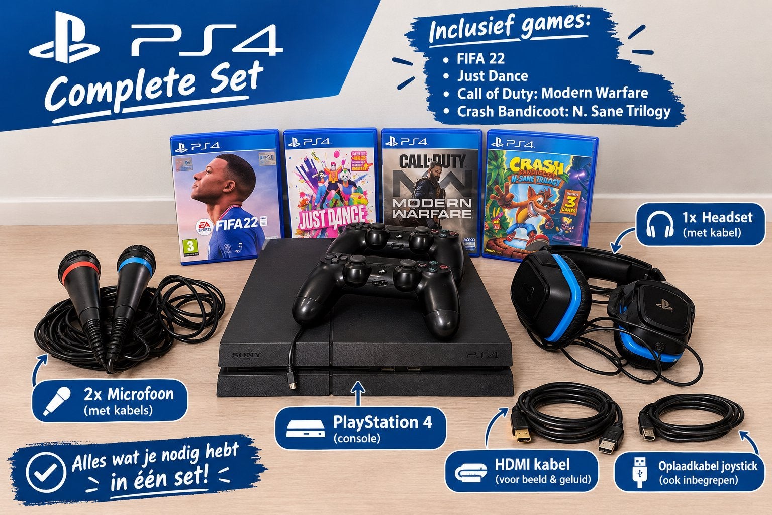 PS4 Complete Set met Games, Headset en Microfoons, Gebruikt, Overige genres, Eén computer, Ophalen of Verzenden