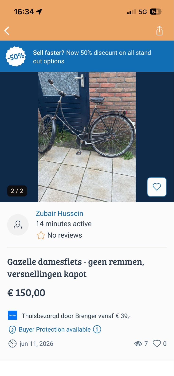 Oude Gazelle damesfiets -  achter uit trap rem, Ophalen of Verzenden, Gebruikt, Velgrem, Gazelle