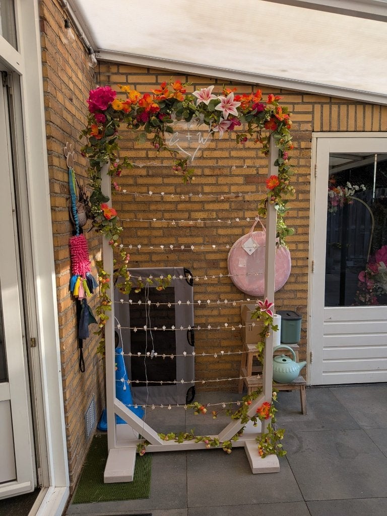 Handgemaakt houten fotorek fotobooth Bruiloft bloemen licht, Huis en Inrichting, Ophalen, Zo goed als nieuw, Overige typen