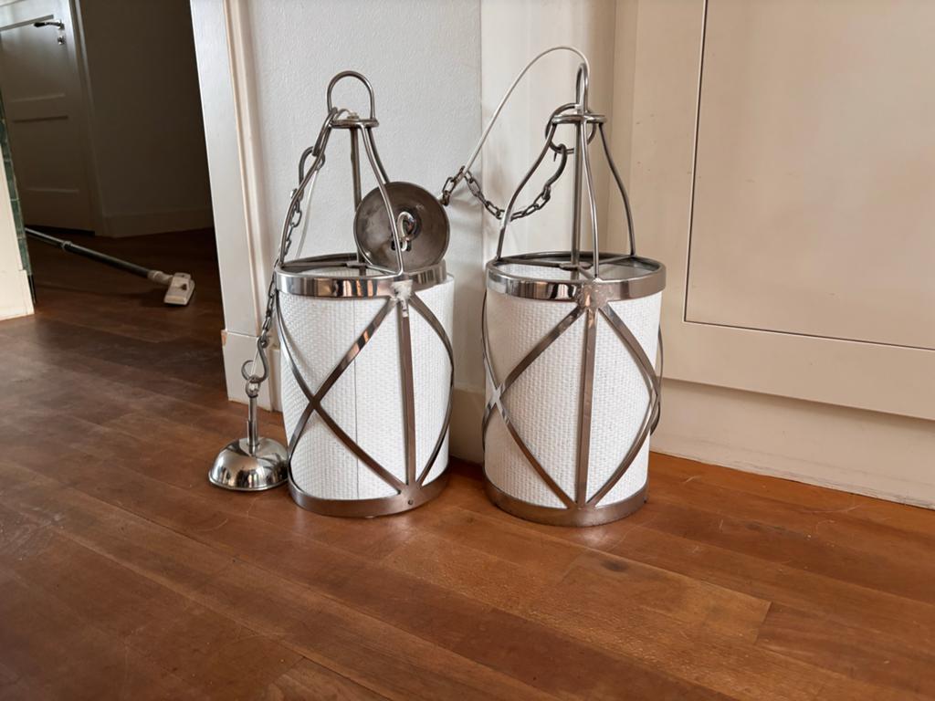 Twee landelijke hanglampen, Huis en Inrichting, Gebruikt, Ophalen of Verzenden, Metaal, Minder dan 50 cm