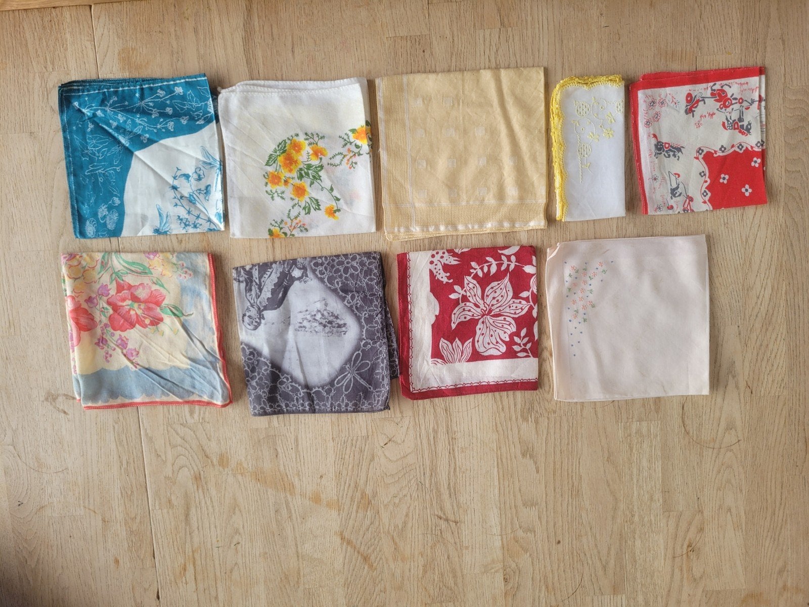 9 vintage zakdoeken (jaren 50 t/m 70) | Bieden vanaf € 7,50, Antiek en Kunst, Antiek | Kleden en Textiel, Ophalen of Verzenden