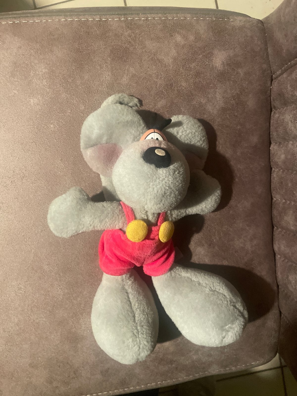 Diddl knuffel - Grijs met roze broekje, Verzamelen, Ophalen of Verzenden, Diddl, Zo goed als nieuw, Knuffel
