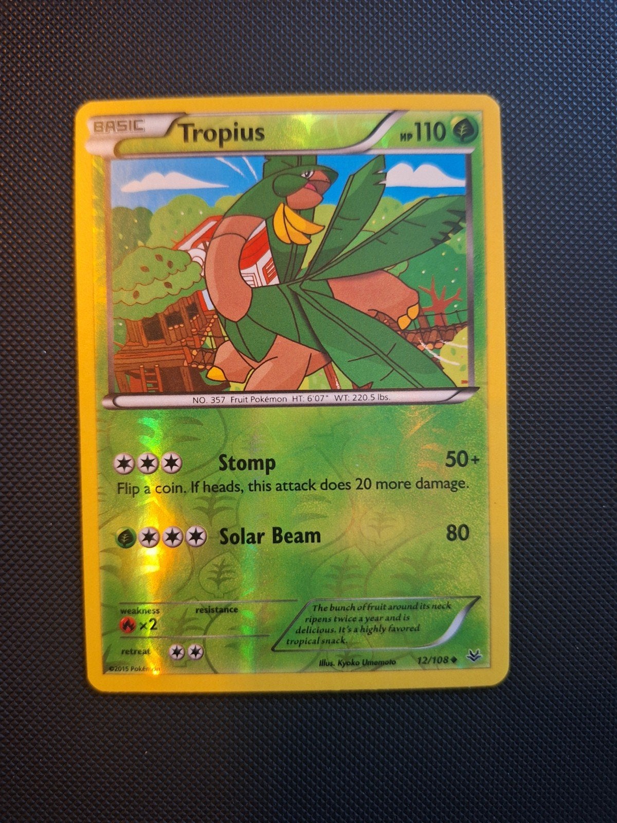 Pokémon Tropius 12/108 reverse 2015, Ophalen of Verzenden, Zo goed als nieuw, Losse kaart, Foil