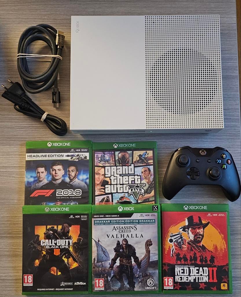 Xbox One S 1TB met controller en 5 games + headset, Spelcomputers en Games, Spelcomputers | Xbox One, Gebruikt, Xbox One S, 1 TB