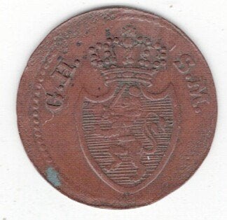 26-1065 Hesse-Darmstadt 1 pfennig 1819, Ophalen of Verzenden, Duitsland, Losse munt