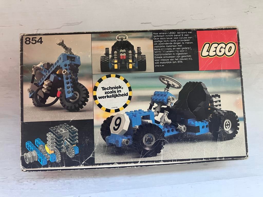 Vintage LEGO Technic Set 854 - Motorfiets & Kart in Doos, Ophalen, Gebruikt, Lego, Technic