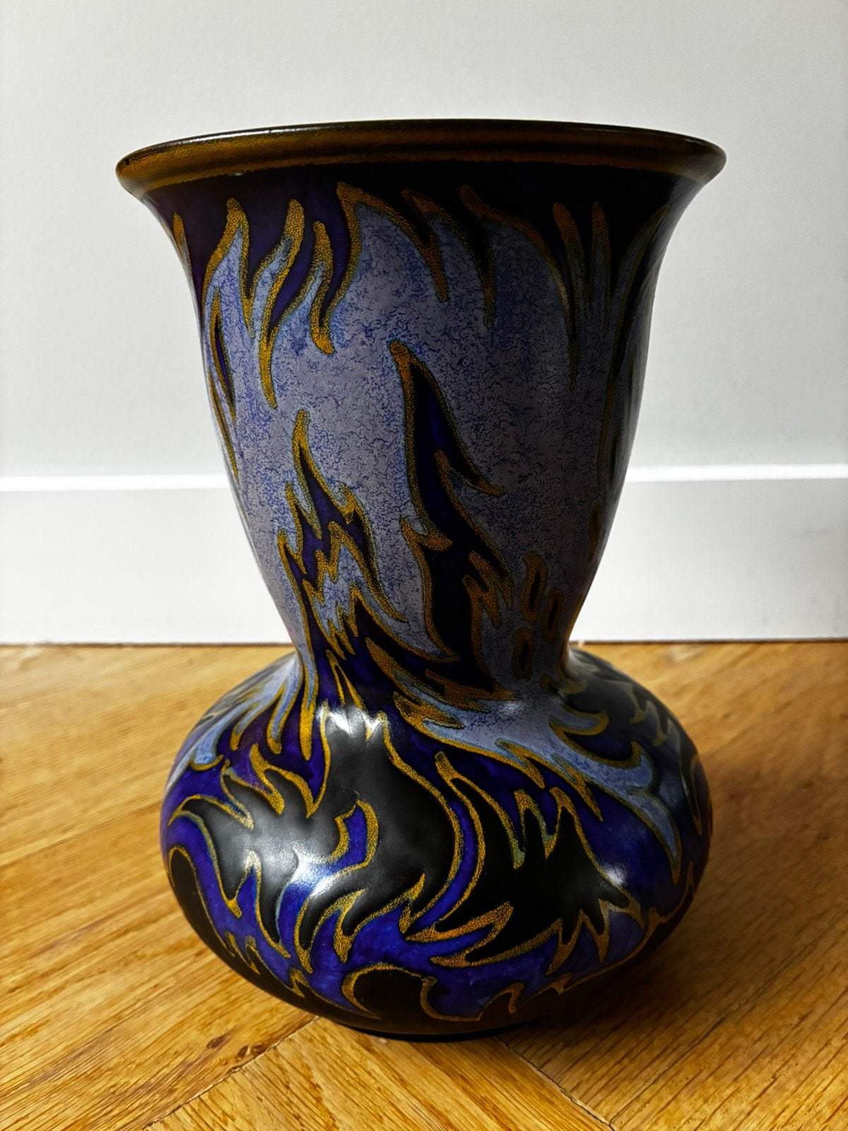 Authentieke Goudse Jugendstil Plateelvaas | Blauw 273 Extase, Blauw, Ophalen of Verzenden, 22 cm, Steen/keramiek