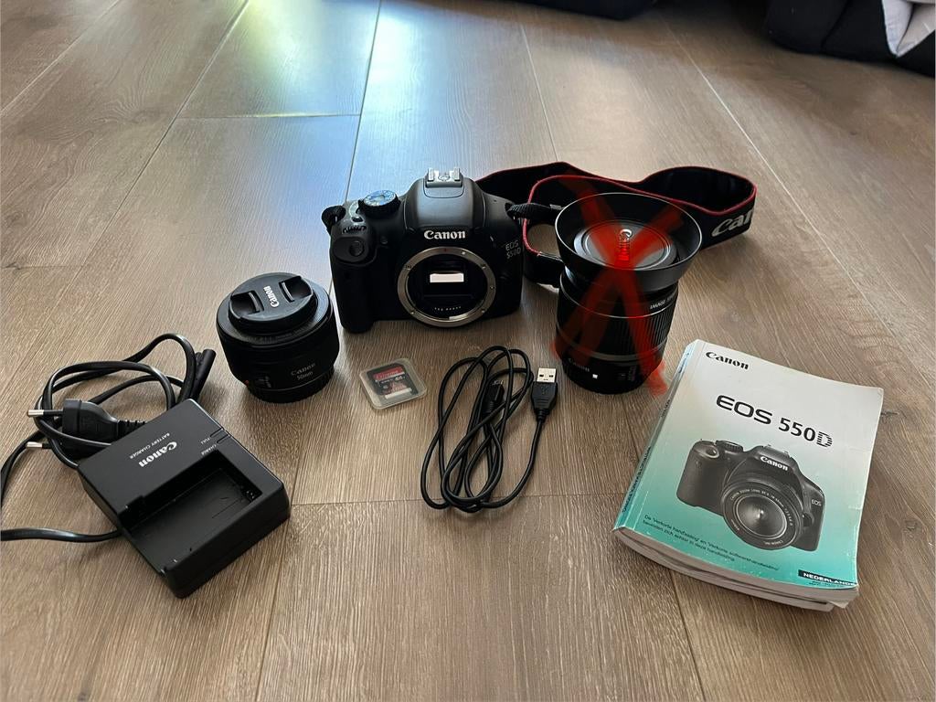 Canon EOS 550D spiegelreflexcamera met accessoires, Audio, Tv en Foto, Fotocamera's Digitaal, Ophalen, Gebruikt, Spiegelreflex