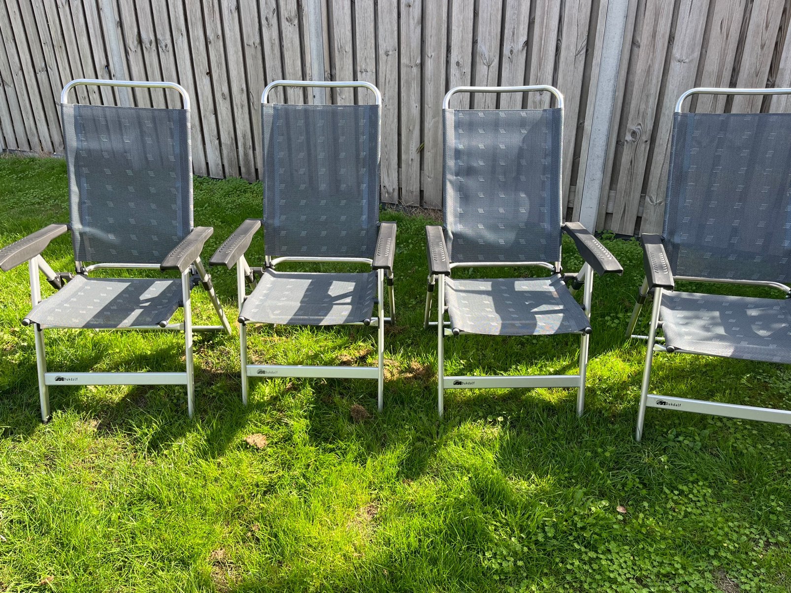 Dukdalf standenstoelen + voetensteun, Ophalen, Gebruikt, Campingstoel
