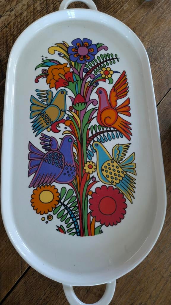 Acapulco platte serveerschaal met vogels en bloemen, Antiek en Kunst, Antiek | Schalen, Ophalen of Verzenden