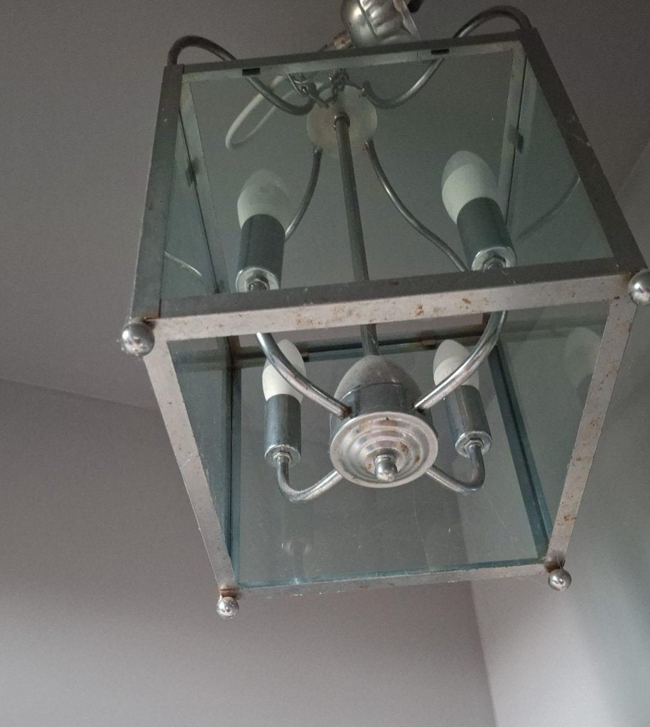 Glazen metalen kroonluchter, Huis en Inrichting, Ophalen, Gebruikt, Glas