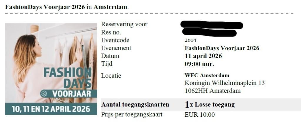 2 kaarten Fashiondays 11 April, Tickets en Kaartjes, Twee personen