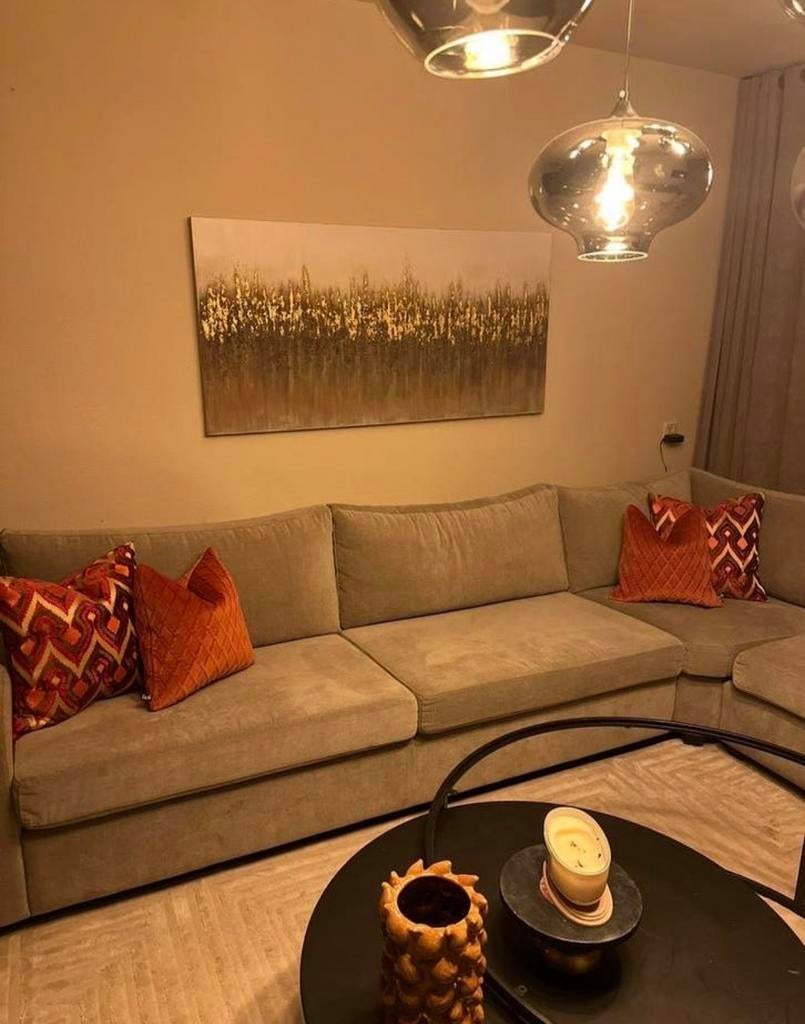 hoekbank - Taupe/Zand - 325x250 cm, Huis en Inrichting, Banken | Bankstellen, Zo goed als nieuw, Hoekbank, Vierpersoons of meer