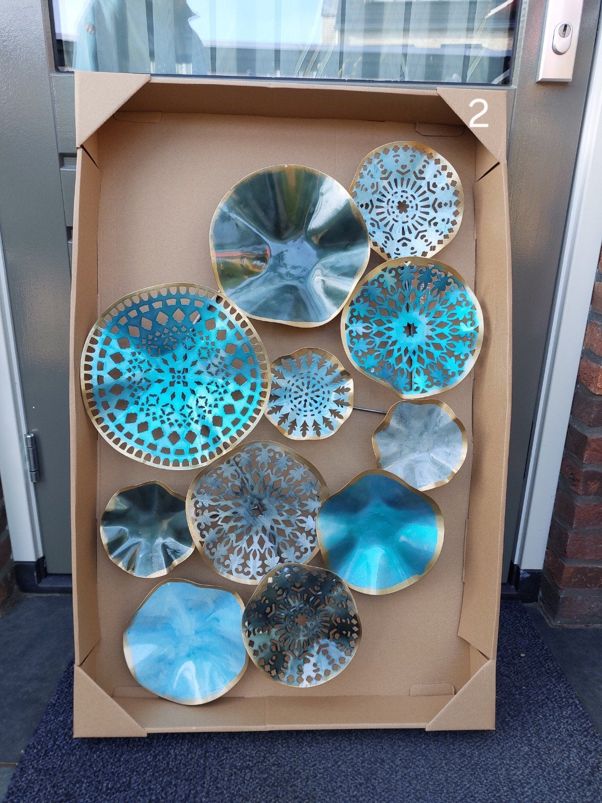 Metalen 3D Wanddecoratie set van 11 metalen schalen NIEUW, Ophalen, Meerkleurig, Nieuw, Metaal