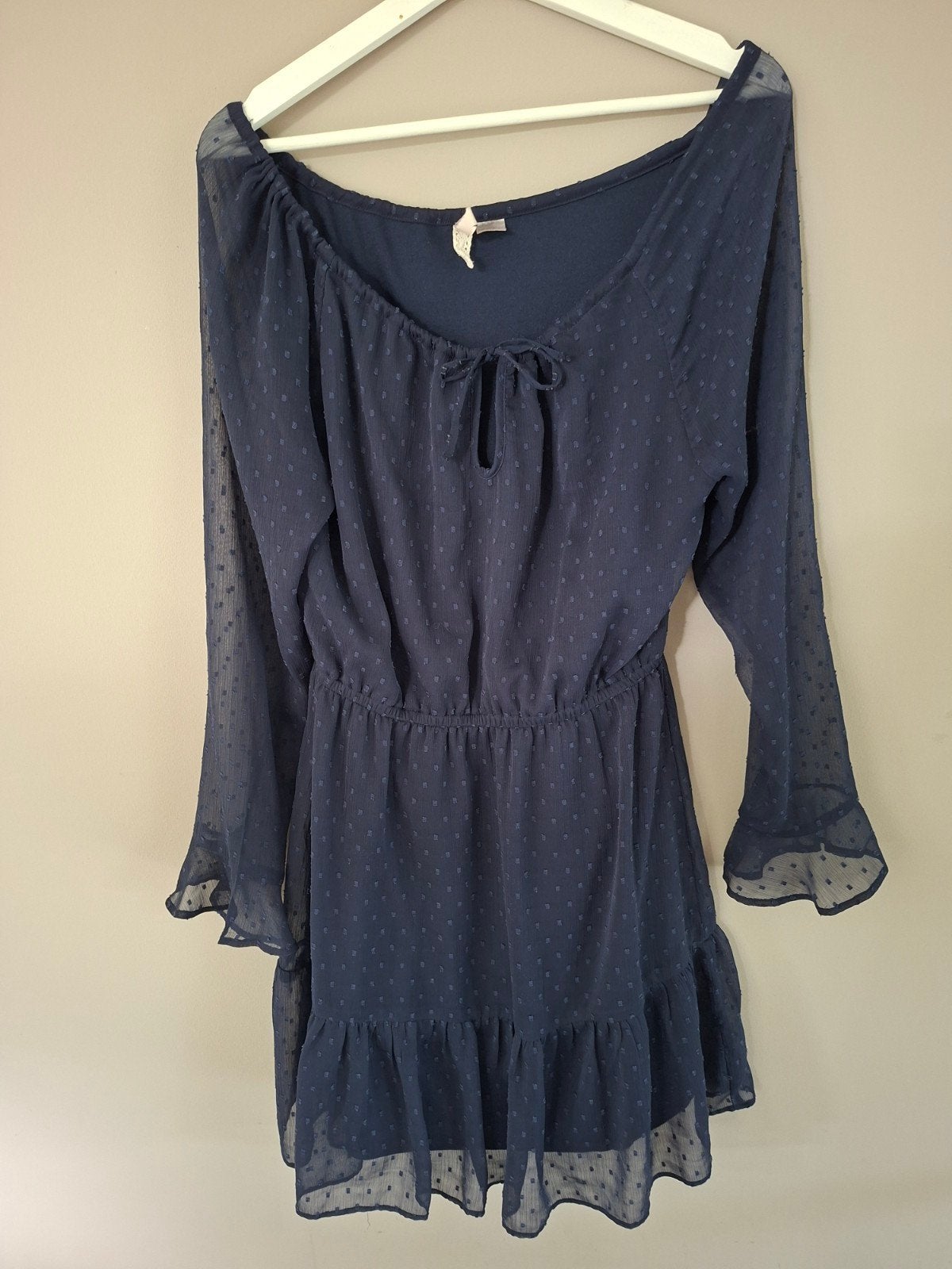 Donkerblauwe jurk met stippen van Divided by H&M, Maat 38/40 (M), Divided by H&M, Blauw, Ophalen of Verzenden