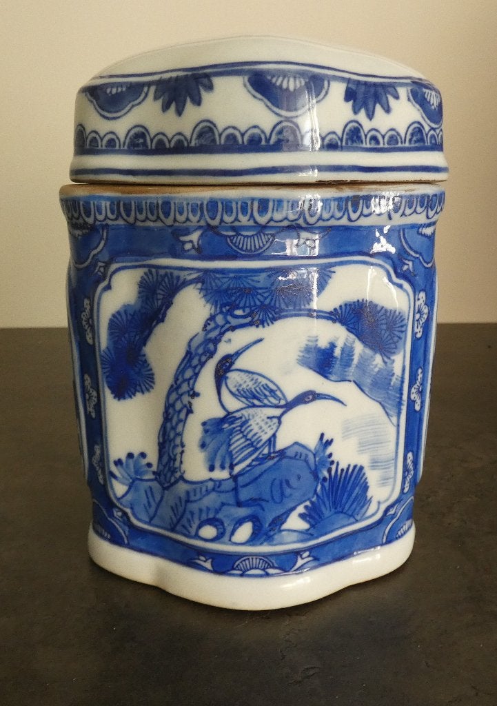 Chinese Blauw-Witte Gemberpot met Kraanvogels [1651], Ophalen