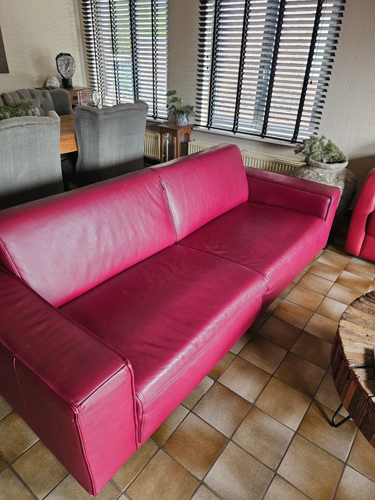 Leren 3-zitsbank en fauteuils - gebruikt maar in goede staat, Huis en Inrichting, Ophalen, Gebruikt, Modern comfort, Driepersoons