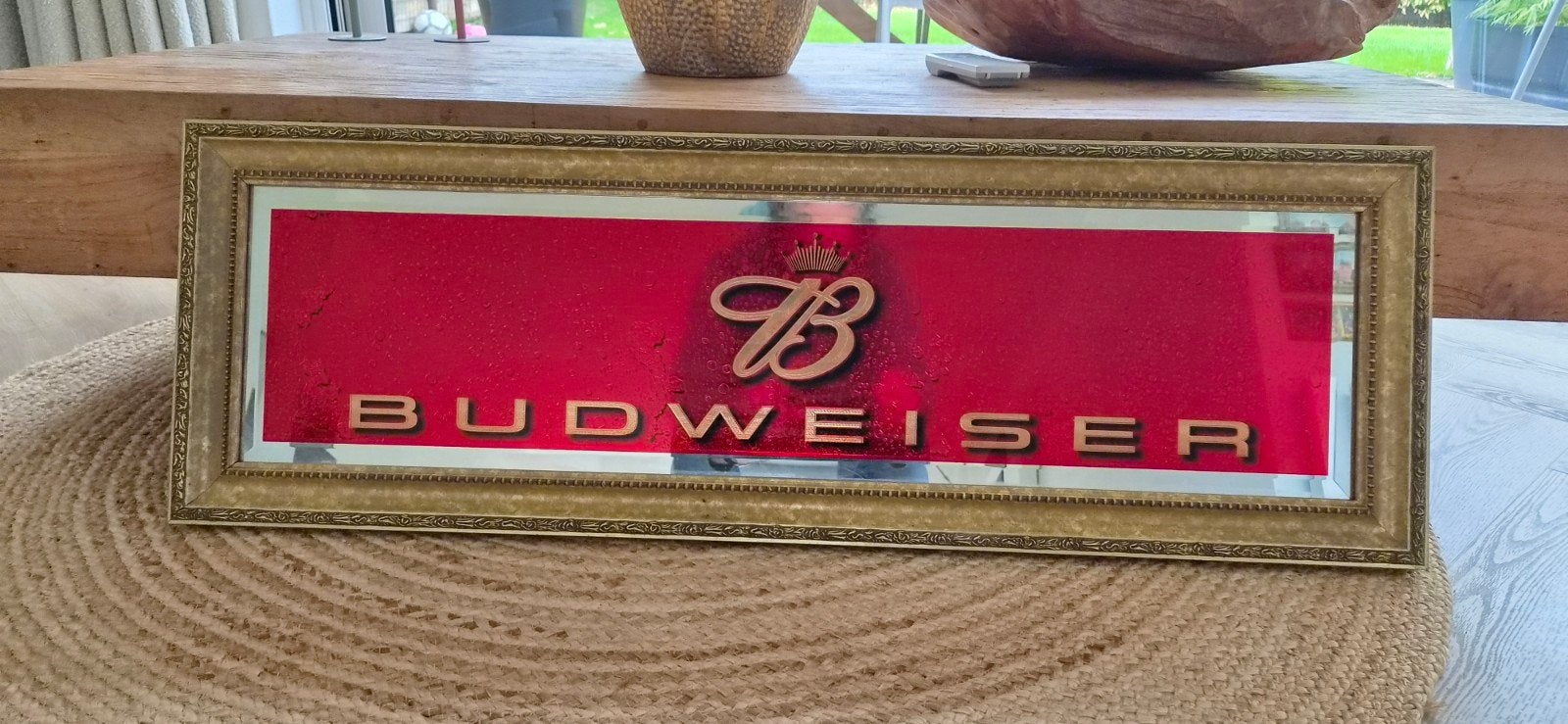 Budweiser antiek spegel reclame bier brouwerij mancave, Ophalen of Verzenden, Gebruikt, Reclamebord
