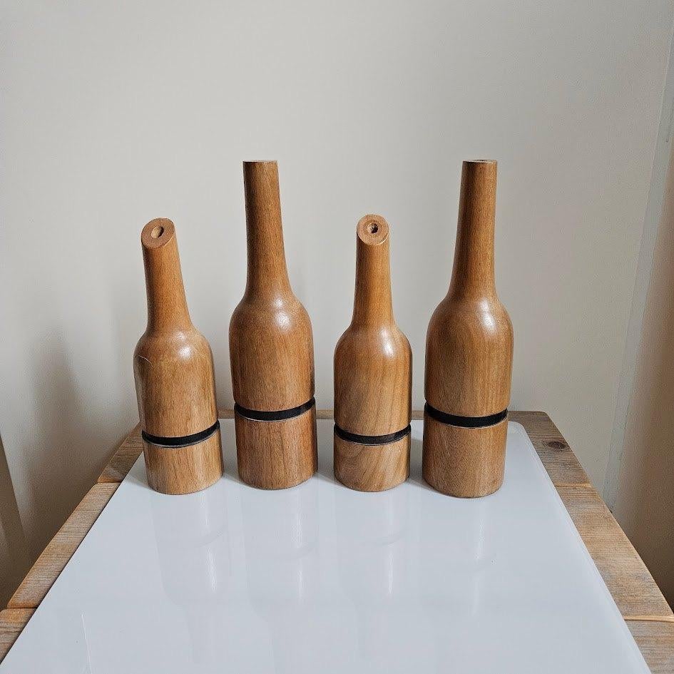 ZGAN 4x houten flesvaas groot 30/36 cm hoog, Antiek en Kunst, Kunst | Beelden en Houtsnijwerken, Overige typen, Hout, Overige onderwerpen