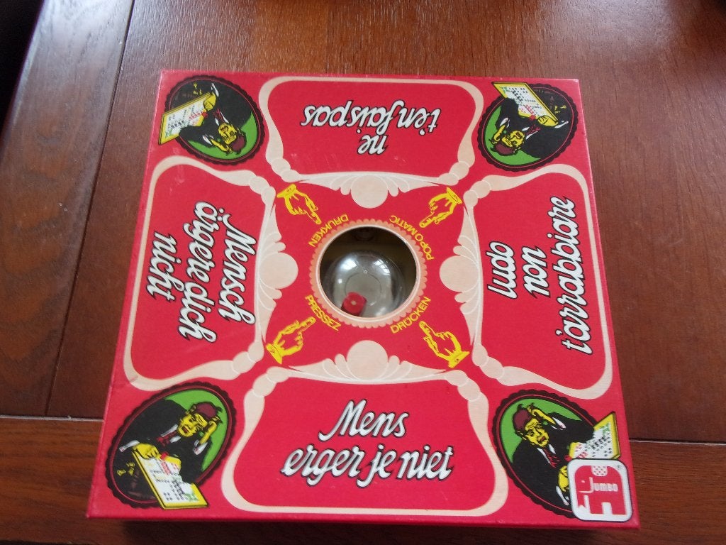 Spel "MENS ERGER JE NIET" met drukknop, compleet, Een of twee spelers, Ophalen of Verzenden, Zo goed als nieuw, Jumbo