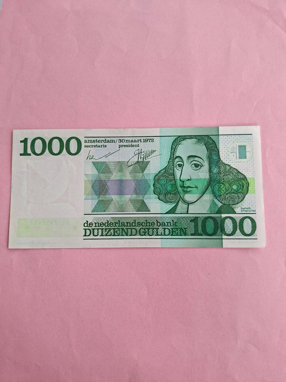 1000 gulden Spinoza 1972 in UNC
Serie nummer 0022957497
NVMH, Ophalen of Verzenden, 1000 gulden, Los biljet