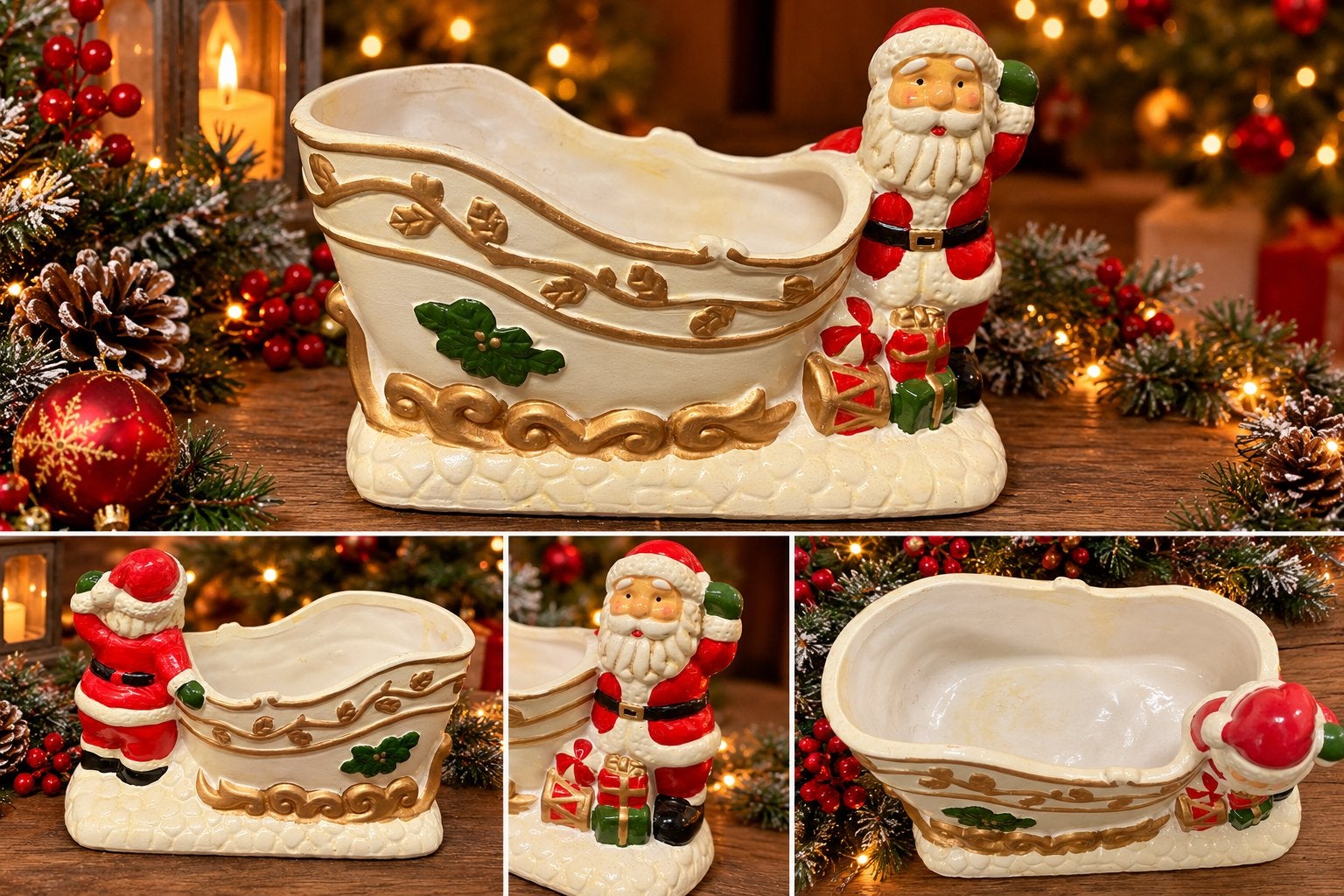vintage kerstman met grote decoratieve arrenslee, Ophalen of Verzenden, Zo goed als nieuw