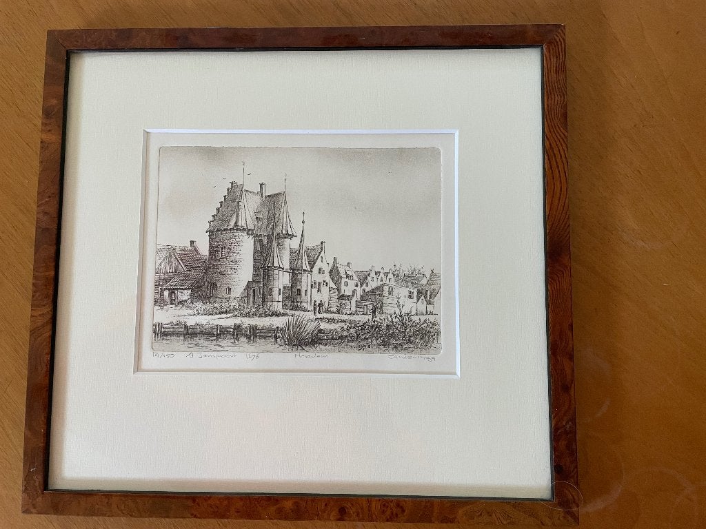 Ets van de St.Janspoort Haarlem, Antiek en Kunst, Ets, Stadsgezicht, 29 cm, 32 cm