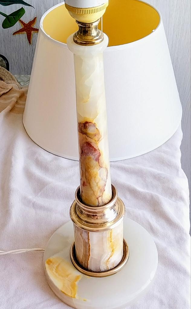Vintage Onyx Marmeren Tafellamp met Witte Kap, Ophalen of Verzenden