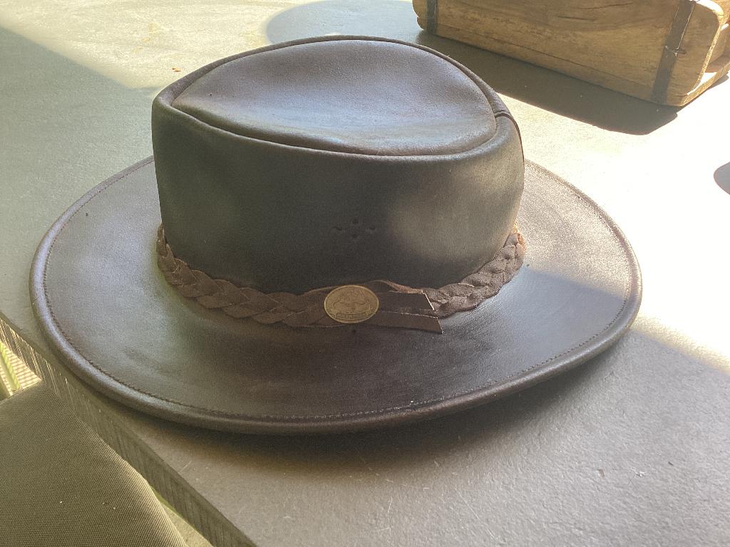 Te koop: Leren hoed, Kleding | Heren, Hoeden en Petten, Ophalen, Zo goed als nieuw, 58 of 59 cm (L, 7¼ of ⅜ inch), Hoed