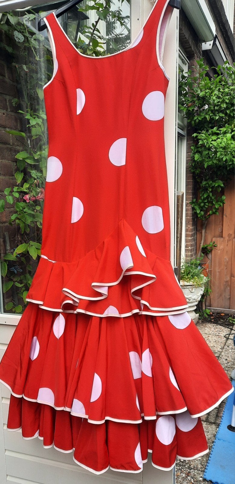 Spaanse/Flamenco jurk - Rood met witte stippen - Maat 38, Maat 38/40 (M), Ophalen of Verzenden, Zo goed als nieuw, Rood