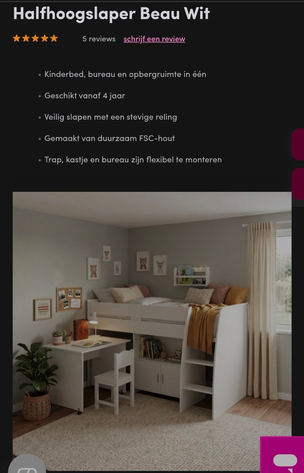 Prachtige hoogslaper met bureau en opbergkast, Ophalen, Zo goed als nieuw, Hoogslaper