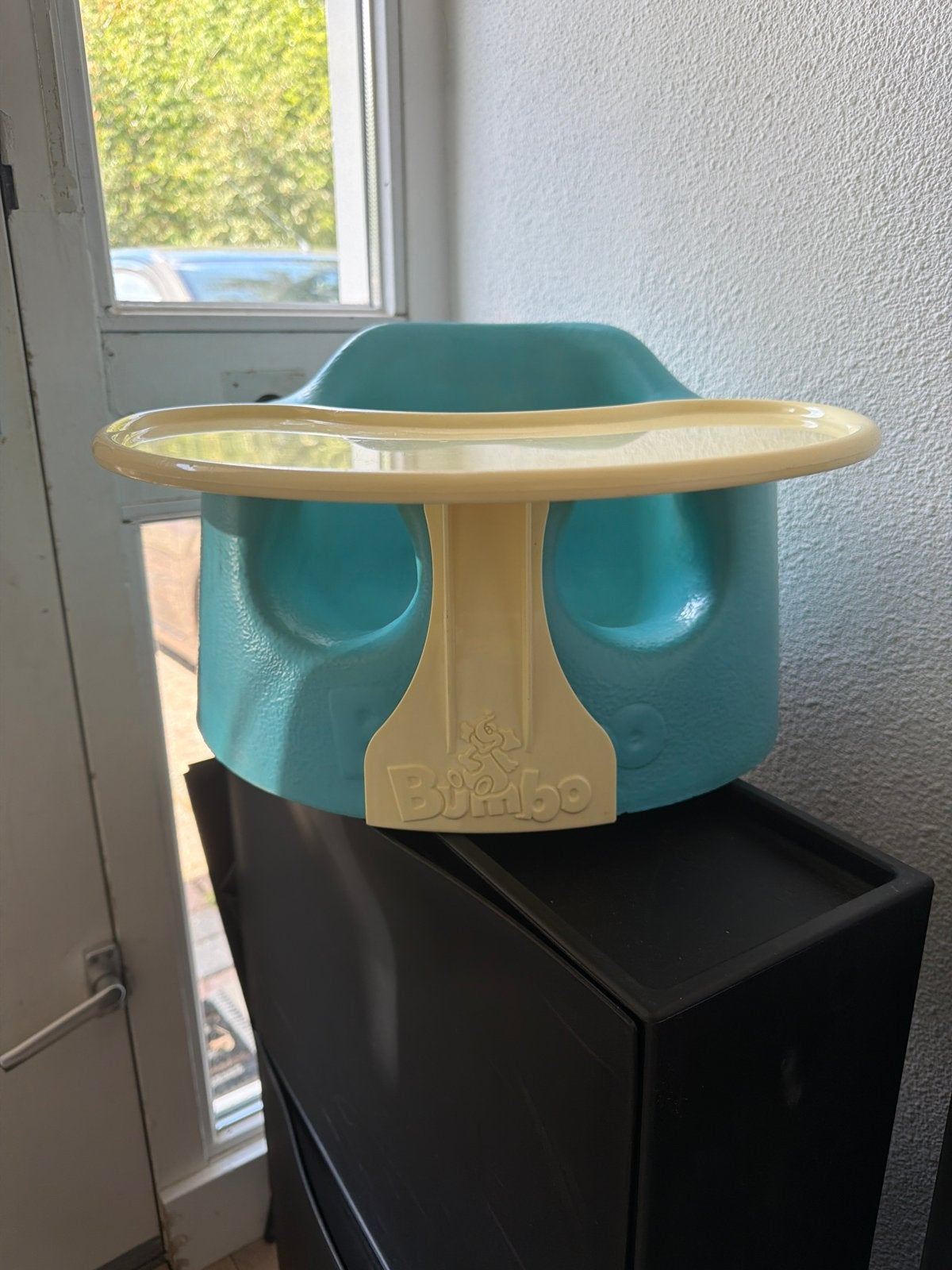 Bumbo babystoel met eetblad - Aqua, Ophalen, Gebruikt, Overige typen, Afneembaar eetblad