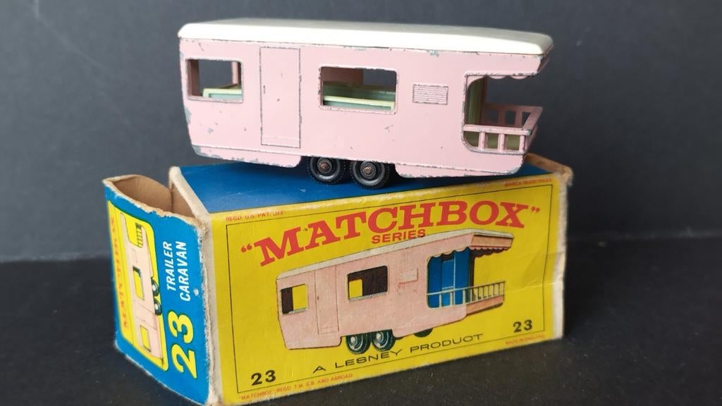 Trailer Caravan pink Lesney Matchbox no23 Pol, Verzenden, ., Zo goed als nieuw, Lesney Matchbox