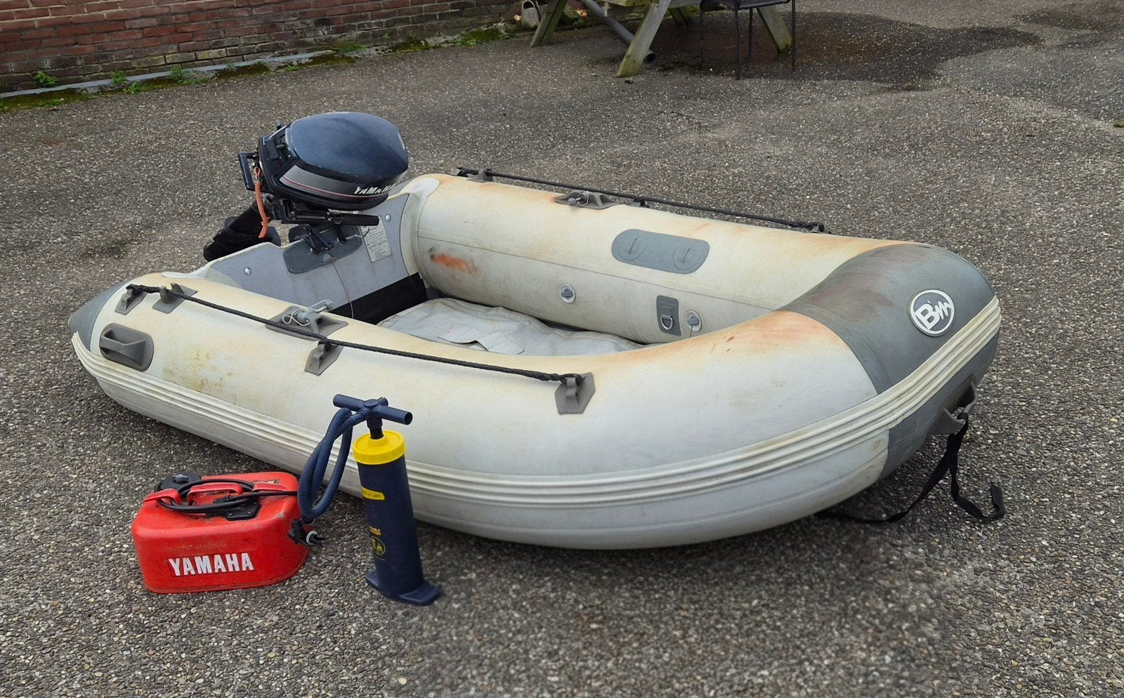 Opblaasboot met Yamaha 4pk/2takt buitenboordmotor, Watersport en Boten, PVC, 4 pk, Ophalen, Overige merken