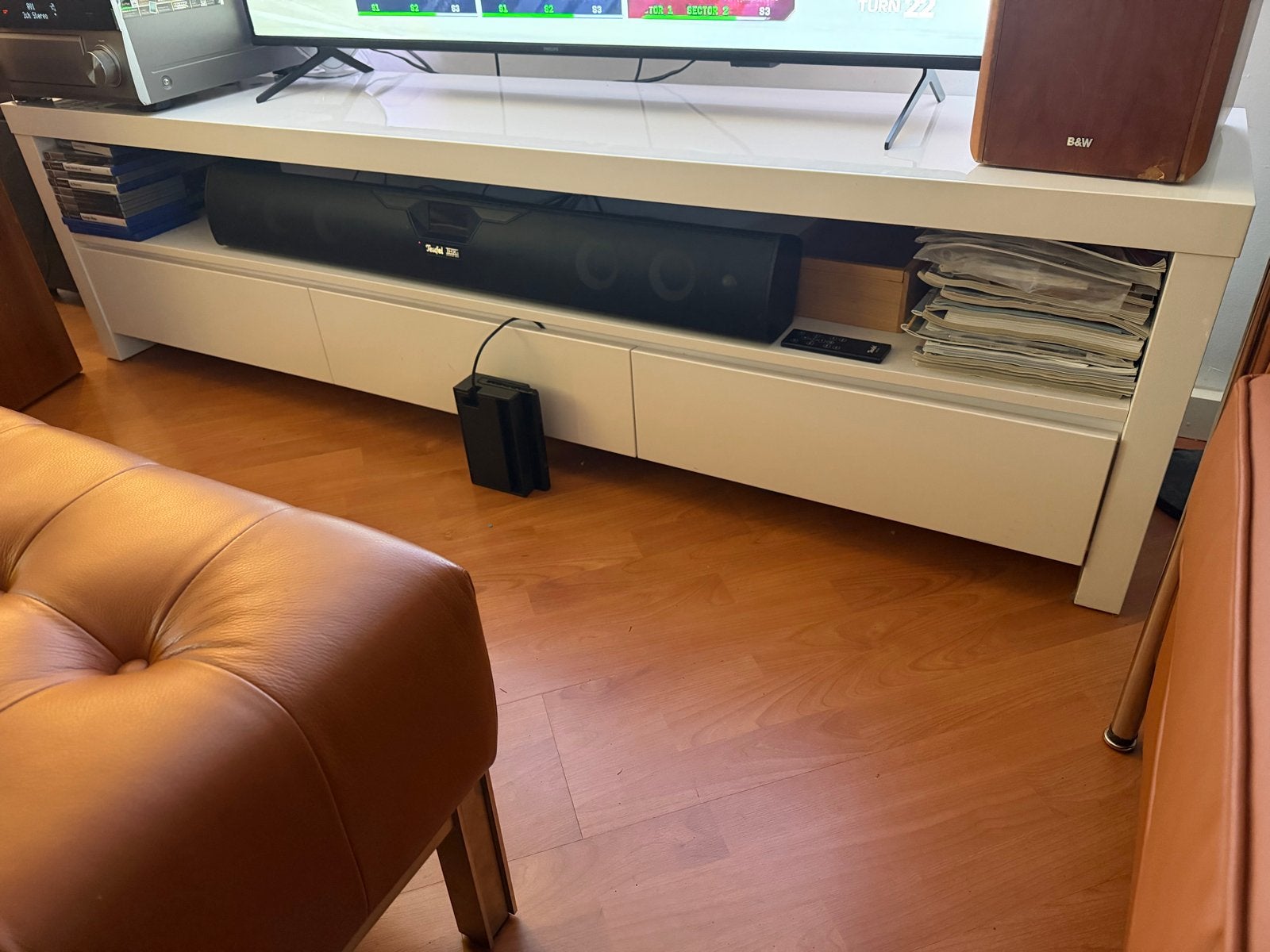TV-meubel wit met opbergruimte (190x50x40 cm), Overige materialen, Gebruikt, 150 tot 200 cm, Ophalen of Verzenden