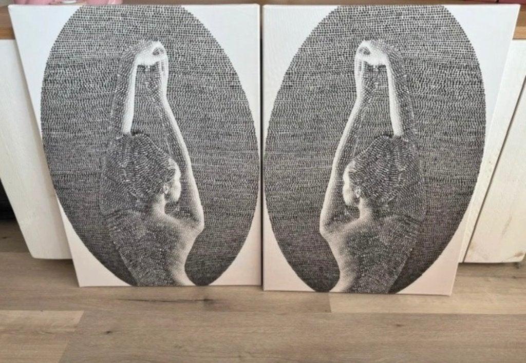 2 canvas schilderijen gebrokener/creme/zwart. 50/70, Ophalen of Verzenden, Zo goed als nieuw, 50 tot 75 cm, Schilderij