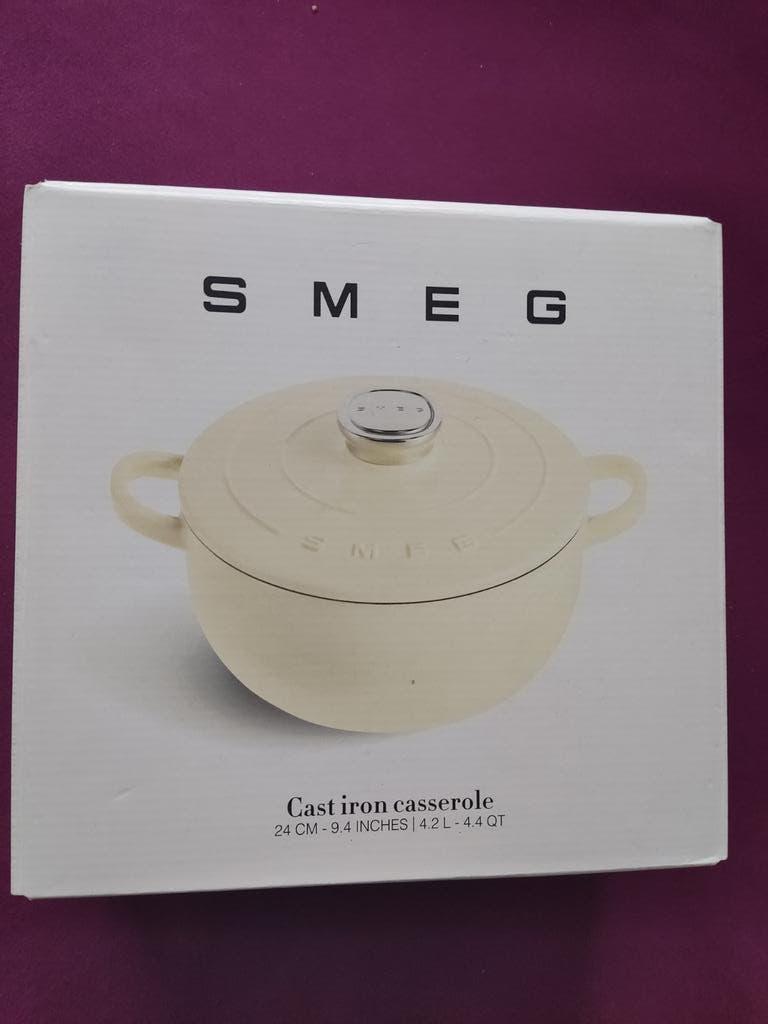 Smeg gietijzeren braadpan crème, Ophalen of Verzenden, Nieuw, Gietijzer, Koekenpan of Braadpan