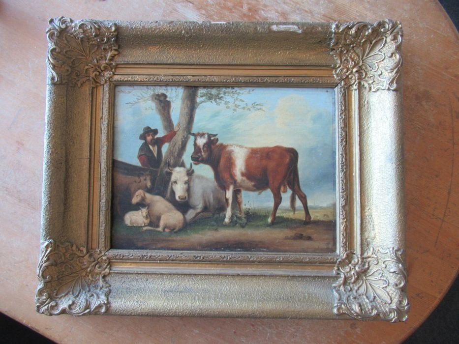 Oer 10666 antiek 19e eeuws schilderij op paneel, Ophalen, Paneel