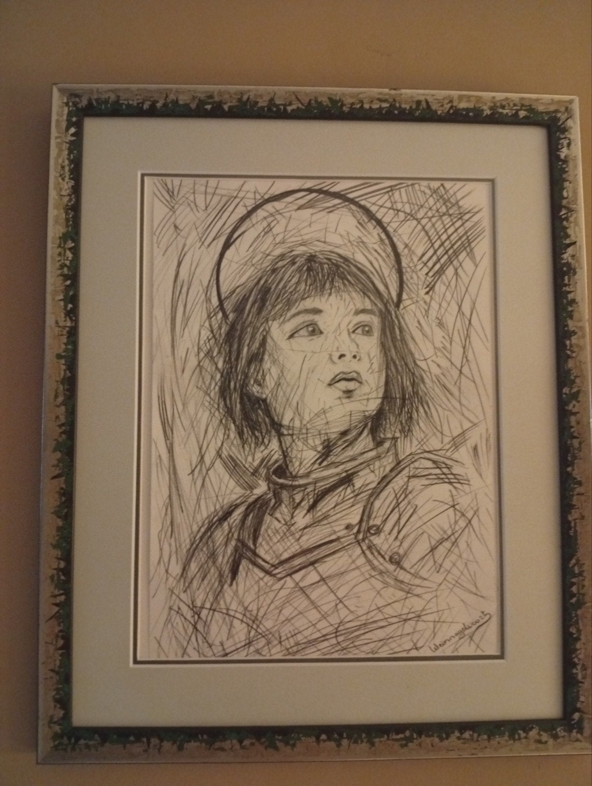 Jeanne D'Arc - Originele potloodtekening ingelijst, Antiek en Kunst, Ophalen, Tekening, Potloodtekening, Ingelijst