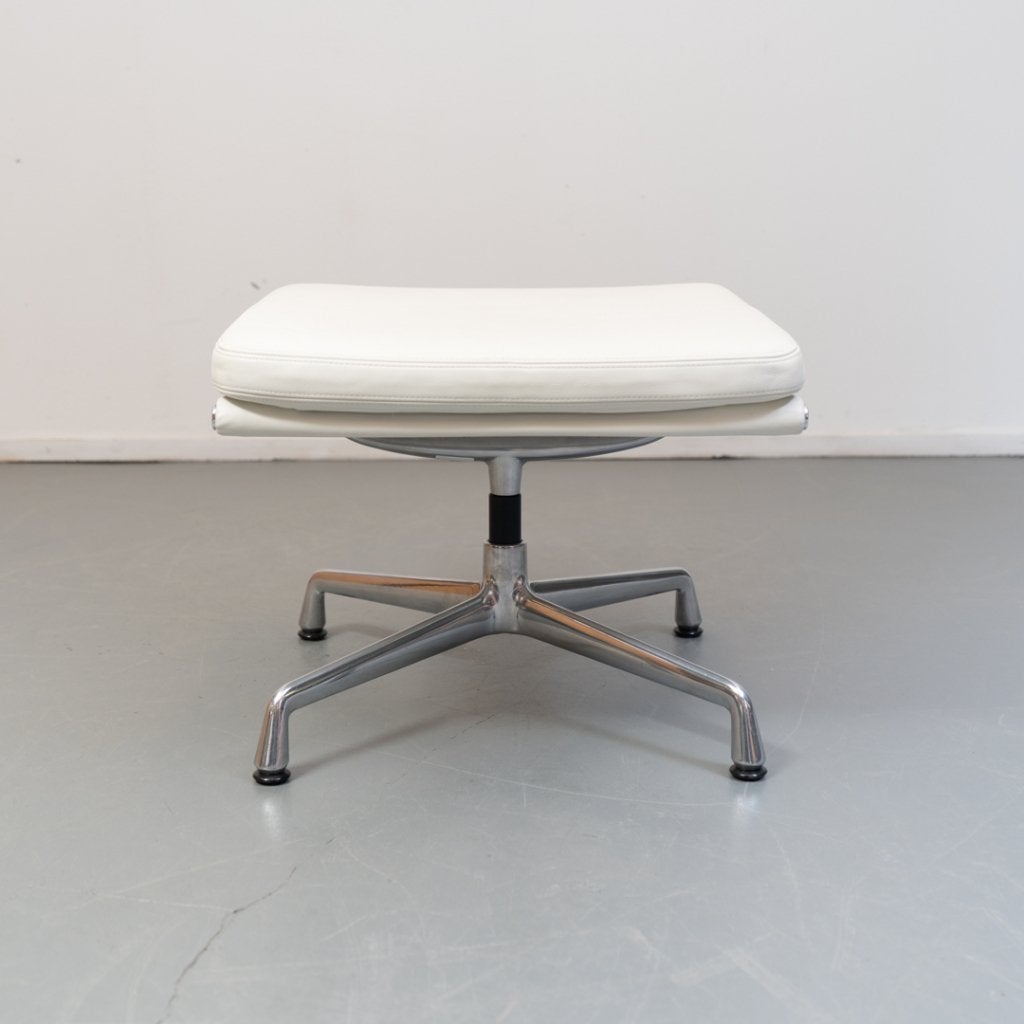 1x Vitra Eames EA 223 Soft Pad Hocker Wit Leer - Gepolijst