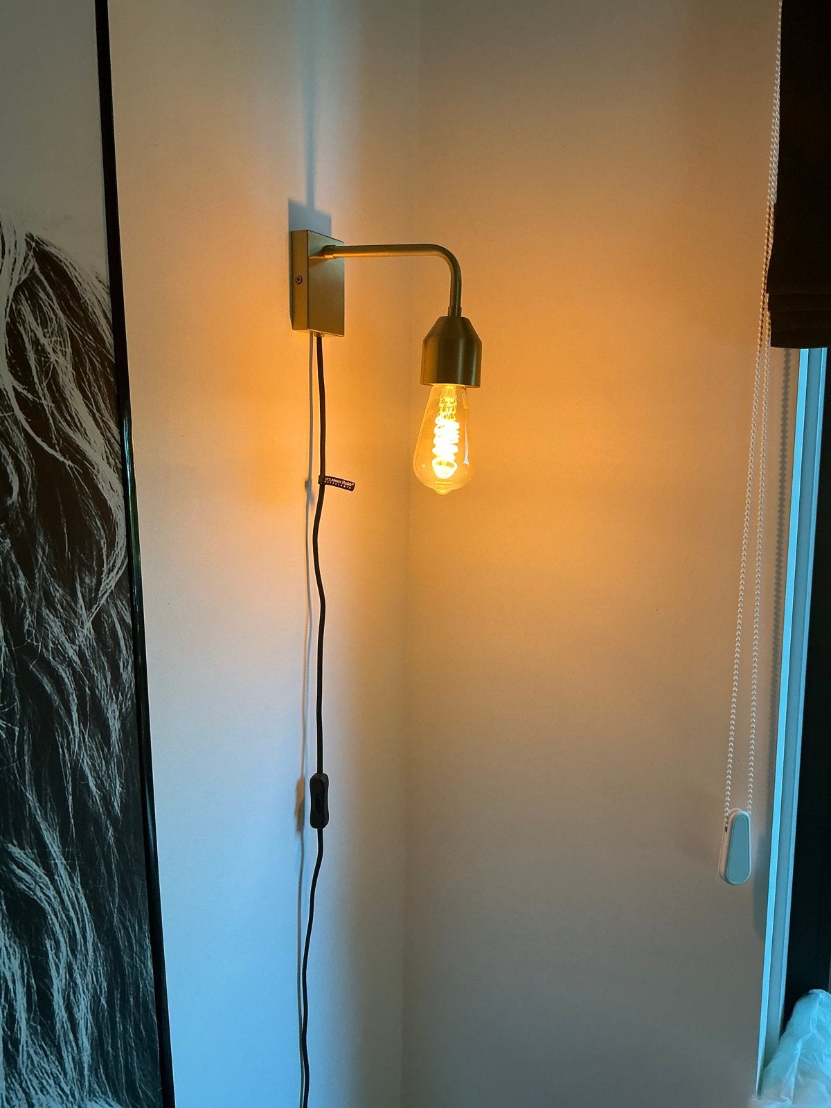 Messing / goudkleurige wandlamp met schakelaar en snoer (2X), Ophalen, E27 (groot), Zo goed als nieuw, Metaal