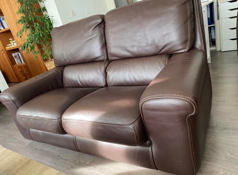 Mooie bank met echt stevige leder ,  2 en 3 zit, buffelleer, Gebruikt, Minder dan 75 cm, 150 tot 200 cm, Tweepersoons