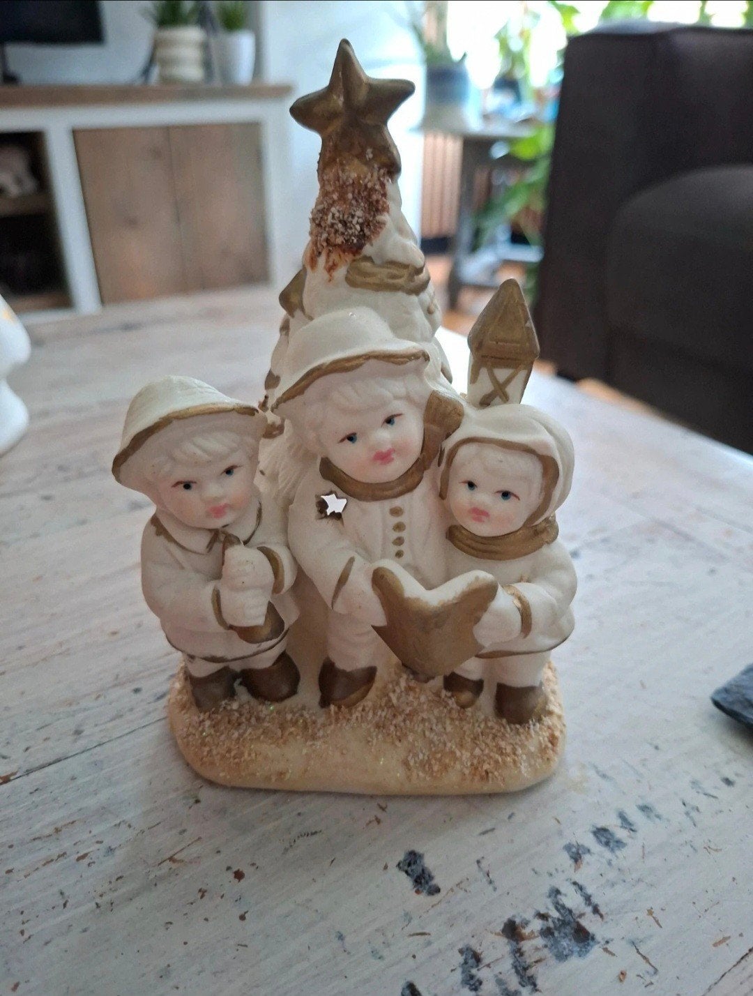 Kerst tafereel zingende kinderen-waxinelichtje of ledlampje, Ophalen of Verzenden, Gebruikt