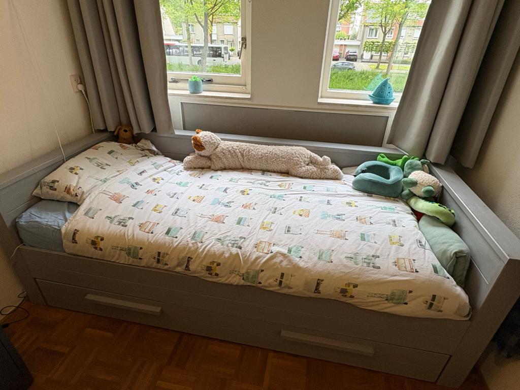 Woood Dennis bed met bedlade, lattenbodem en matras, Huis en Inrichting, Slaapkamer | Bedden, Ophalen, 90 cm, Eenpersoons, Zo goed als nieuw