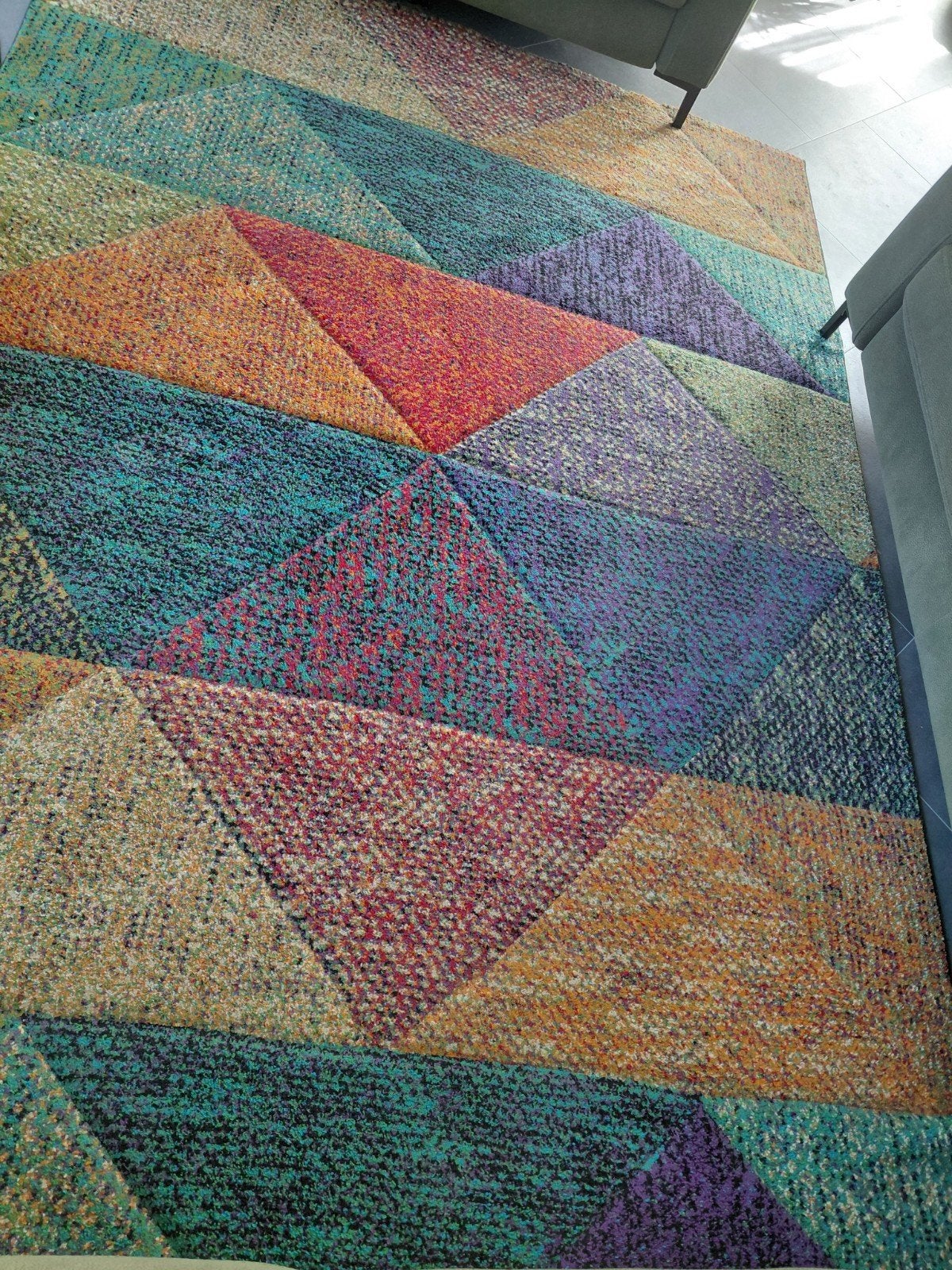 Kleurrijk Vloerkleed - Zo goed als nieuw, Ophalen, Geel, 150 tot 200 cm, Modern, Geometrisch, Kleurrijk