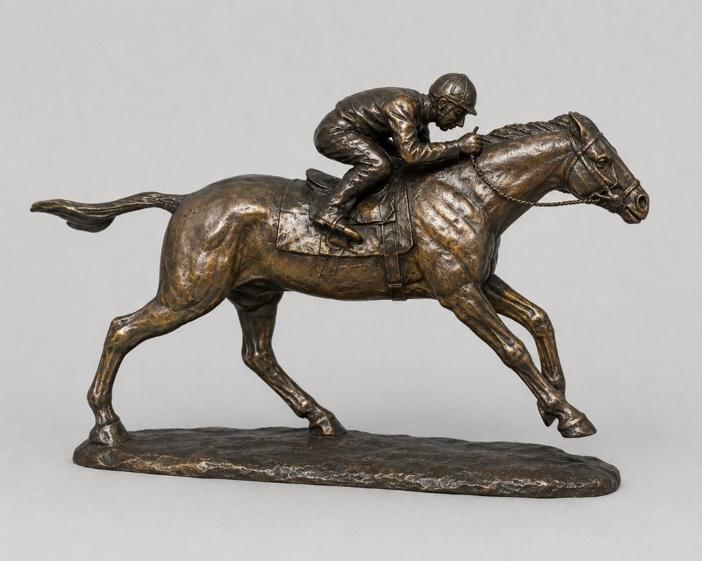 JOCKEY MET PAARD / beeld / brons, Ophalen of Verzenden, Paard, Beeldje of Figuurtje